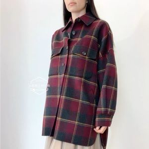 Weekend max mara shirt style oversized plaid wool coat